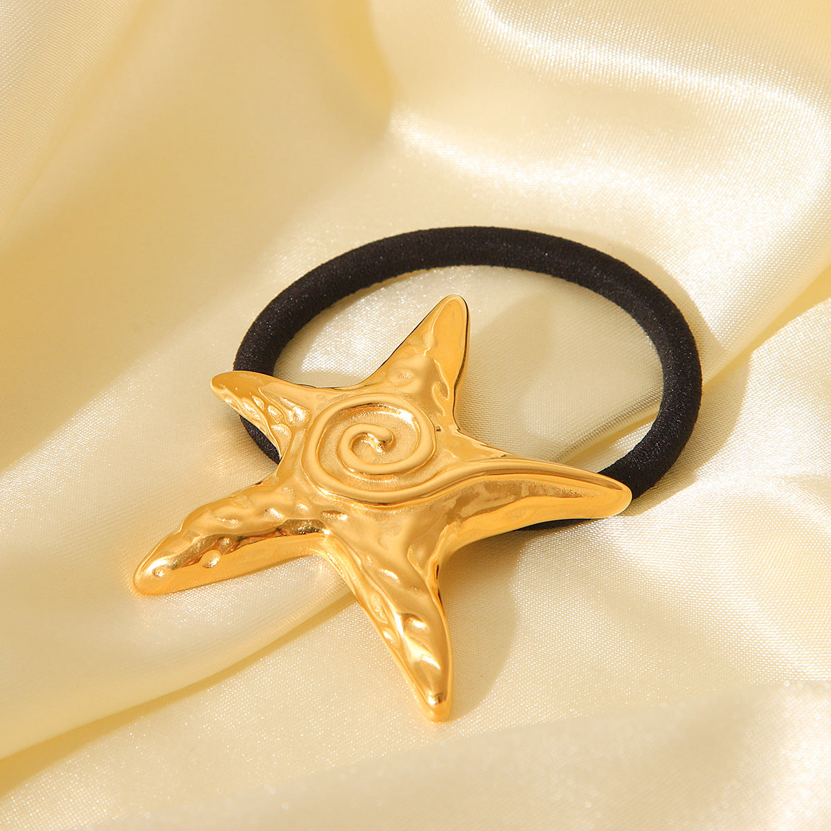 Horquilla de estrella de mar de acero inoxidable bañada en oro de 18 quilates, estilo Ins, con alta elasticidad para coleta de caballo