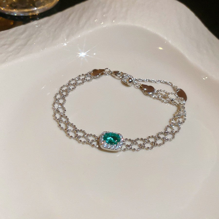 Sweet Minimalist Geometric Floral Brass Bracelet with Cubic Zirconia Inlay for Women