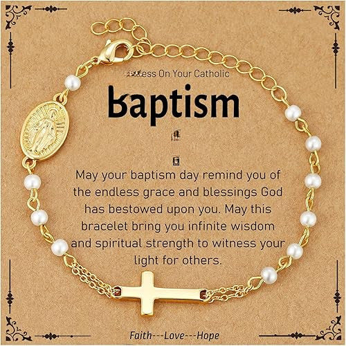 Minimalist Gold Plated Brass Cross Bracelet with White Pearl Inlay for Women