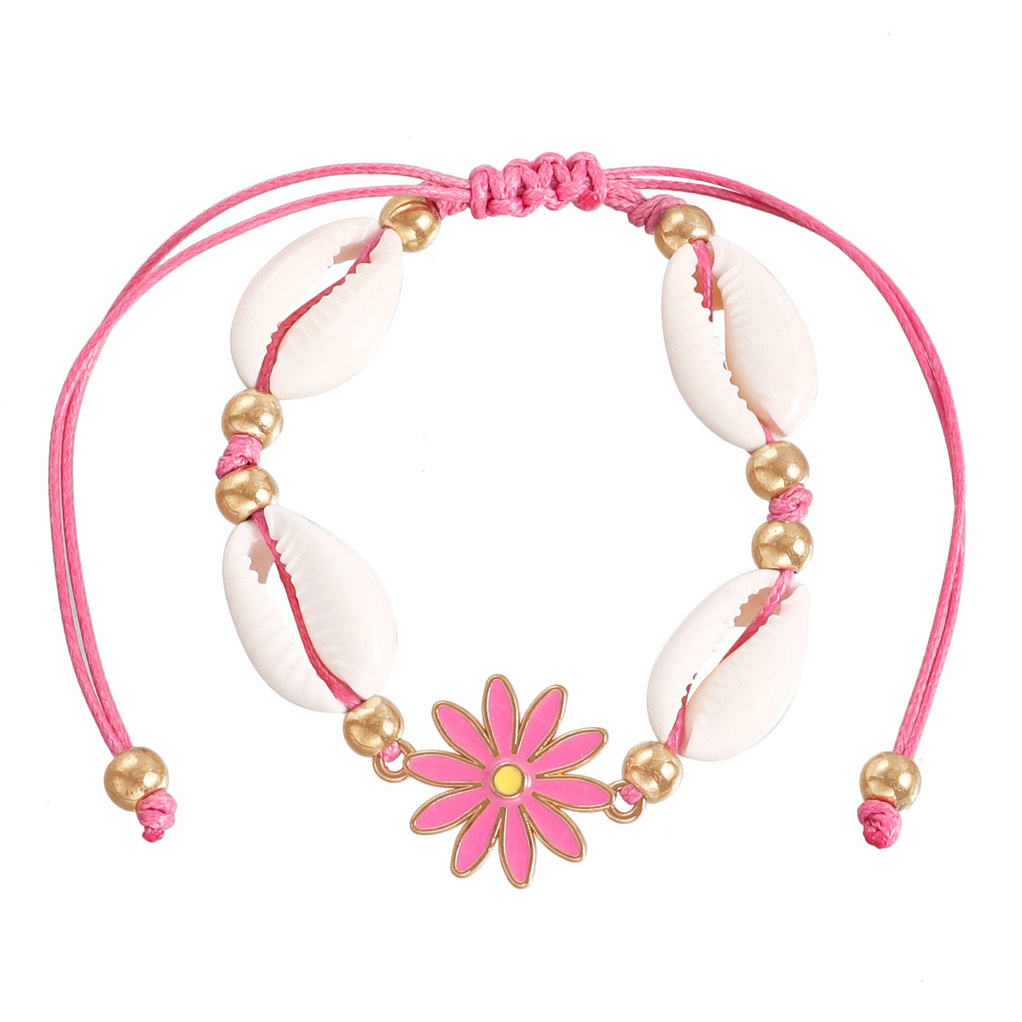 Collar con colgante de margarita bohemia con dije de concha en cordón ajustable para mujer