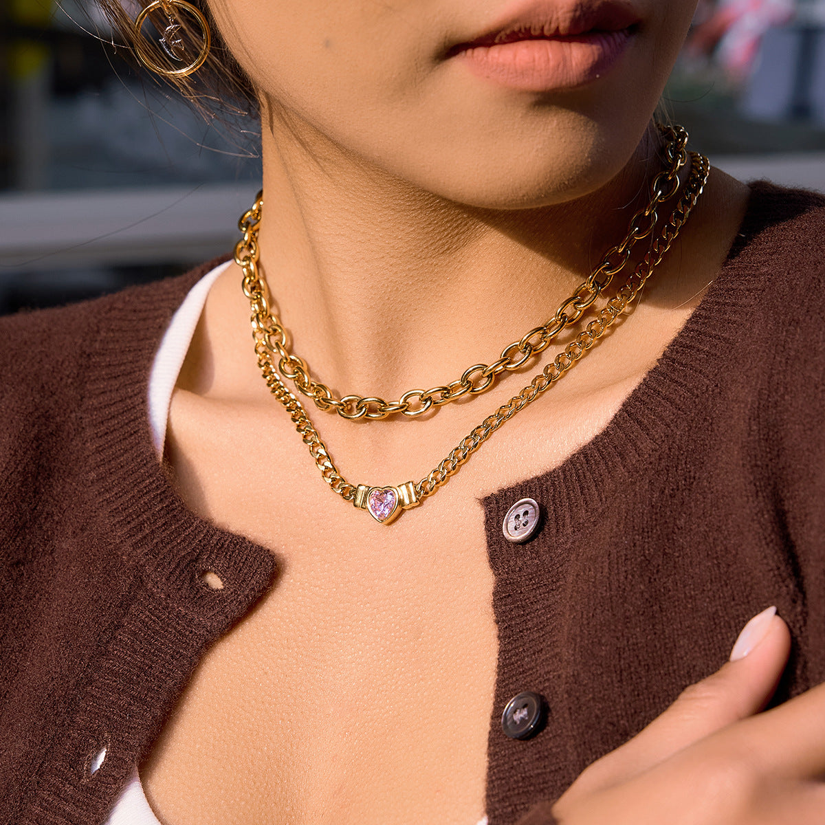 Collana Minimalista a Cuore in Acciaio Inossidabile con Placcatura in Oro PVD per Donne, Catenina con Ciondolo, Gioielli di San Valentino