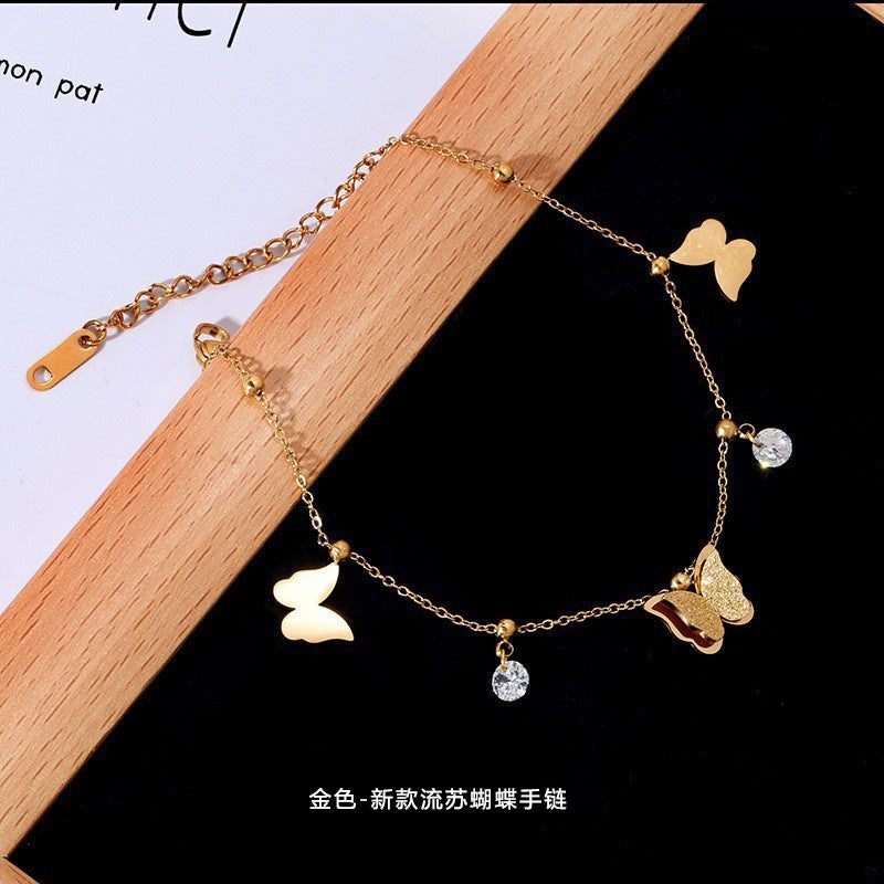 Minimalist Butterfly Anklet for Women in Titanium Steel with 18K Gold Plating, Cold-Tone Nature-Inspired Design