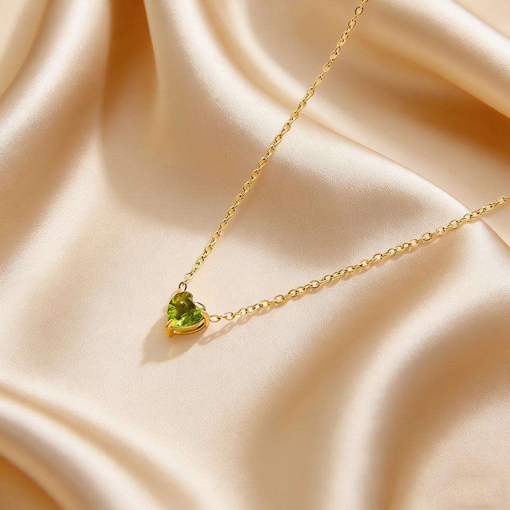 Elegante collana da donna in acciaio inossidabile placcato a forma di cuore con pietra natale di dicembre