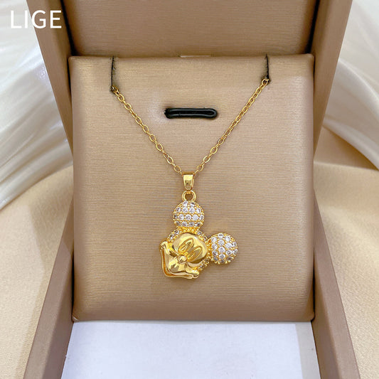 Collana pendente con strass in acciaio al titanio geometrica con smiley e topolino, di lusso, fresca, unisex