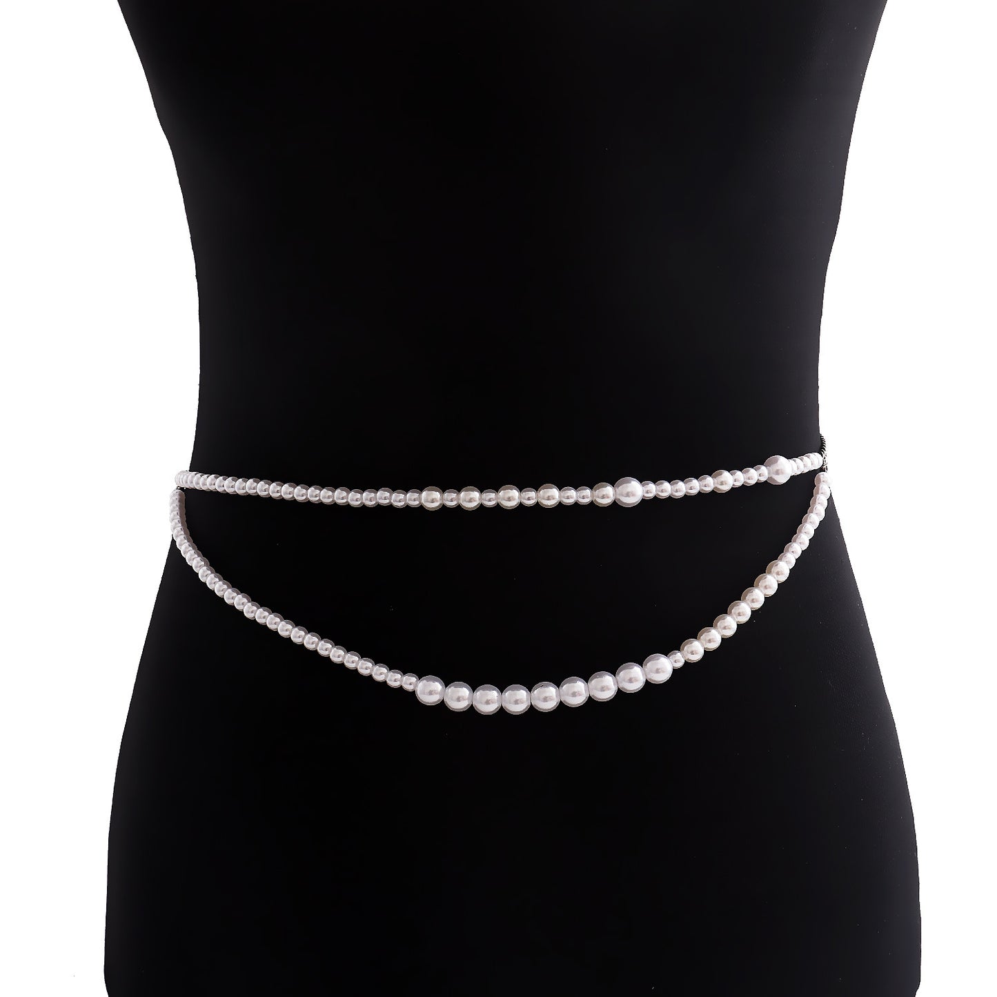 Minimalist Punk Double Layer Faux Pearl Metal Waist Chain for Women