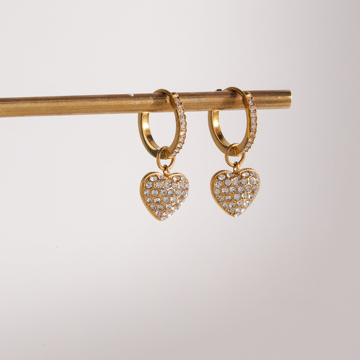 Elegant Heart Rhinestone Plated Stainless Steel Earrings for Women