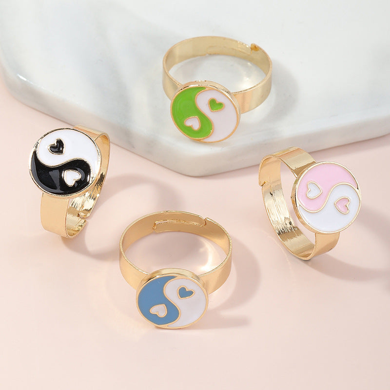 Anillo minimalista de aleación Yin Yang Bagua para niños y niñas de 6 a 10 años con acabado esmaltado