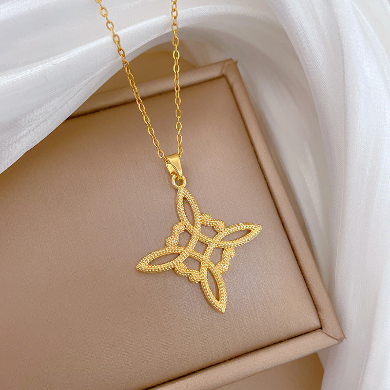 Minimalist Sweet Geometric Rhinestone Inlaid Titanium Steel Necklace with Brass Pendant