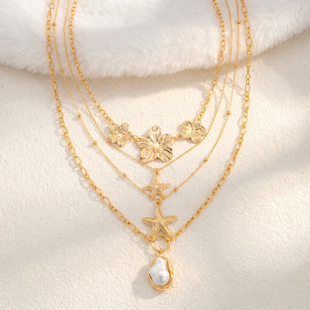 Casual Alloy Plated Plant and Pearl Necklace Set for Women