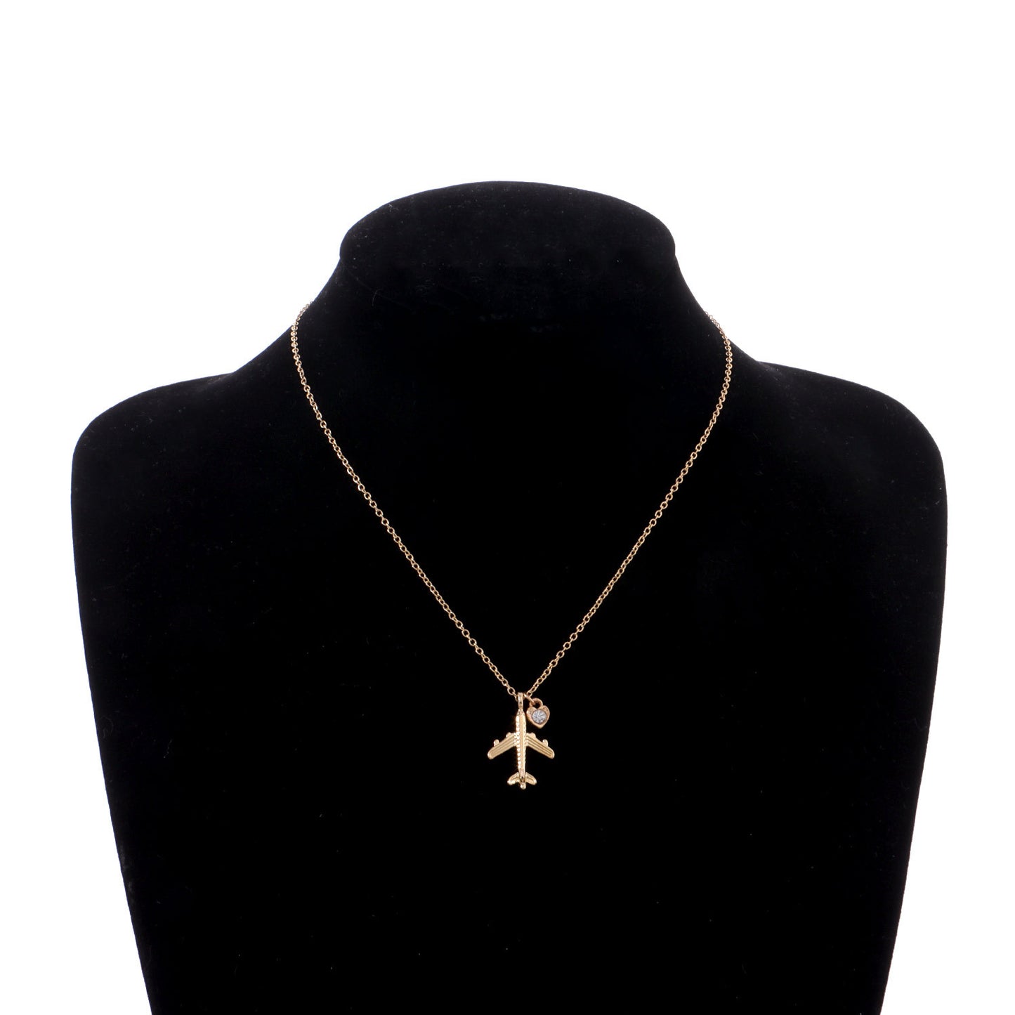 Minimalist Heart-Shaped Aircraft Pendant Necklace for Women Made of Alloy with Rhinestone Inlay and Plated Finish