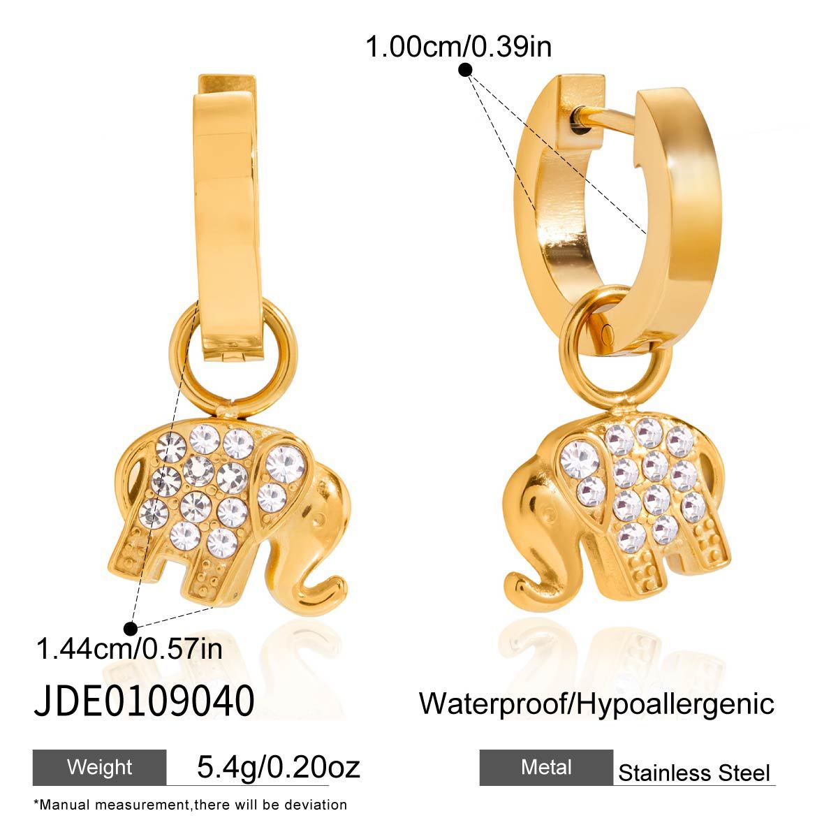 Elegant Geometric Elephant Rhinestone Inlay Plated Stainless Steel Earrings for Women
