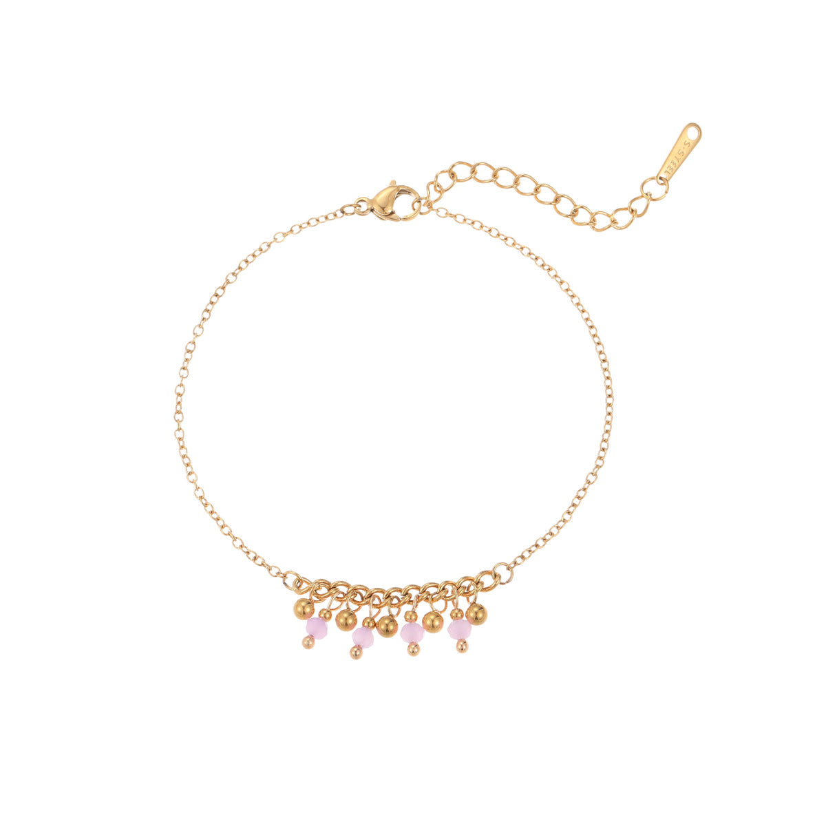 Fashionable Geometric Stainless Steel Plated Bracelet for Women with Colorful Natural Beads and Tassel Accents