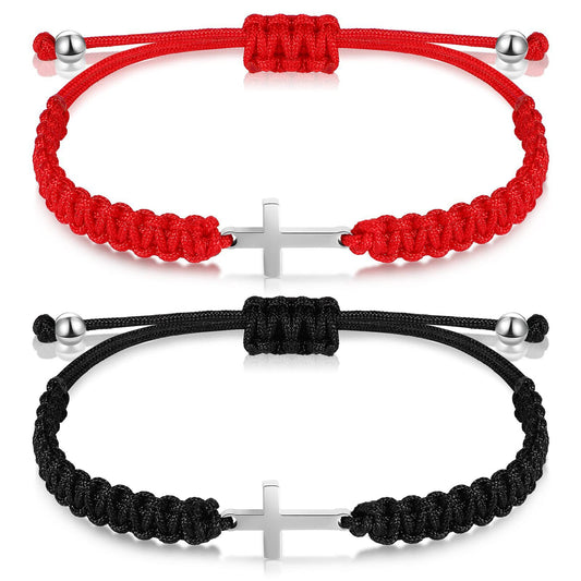 Handmade Braided Stainless Steel Cross Bracelet Unisex Friendship Jewelry Set