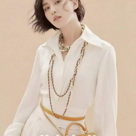 Luxury Elegant Letter Pearl Rope Chain Necklace for Women