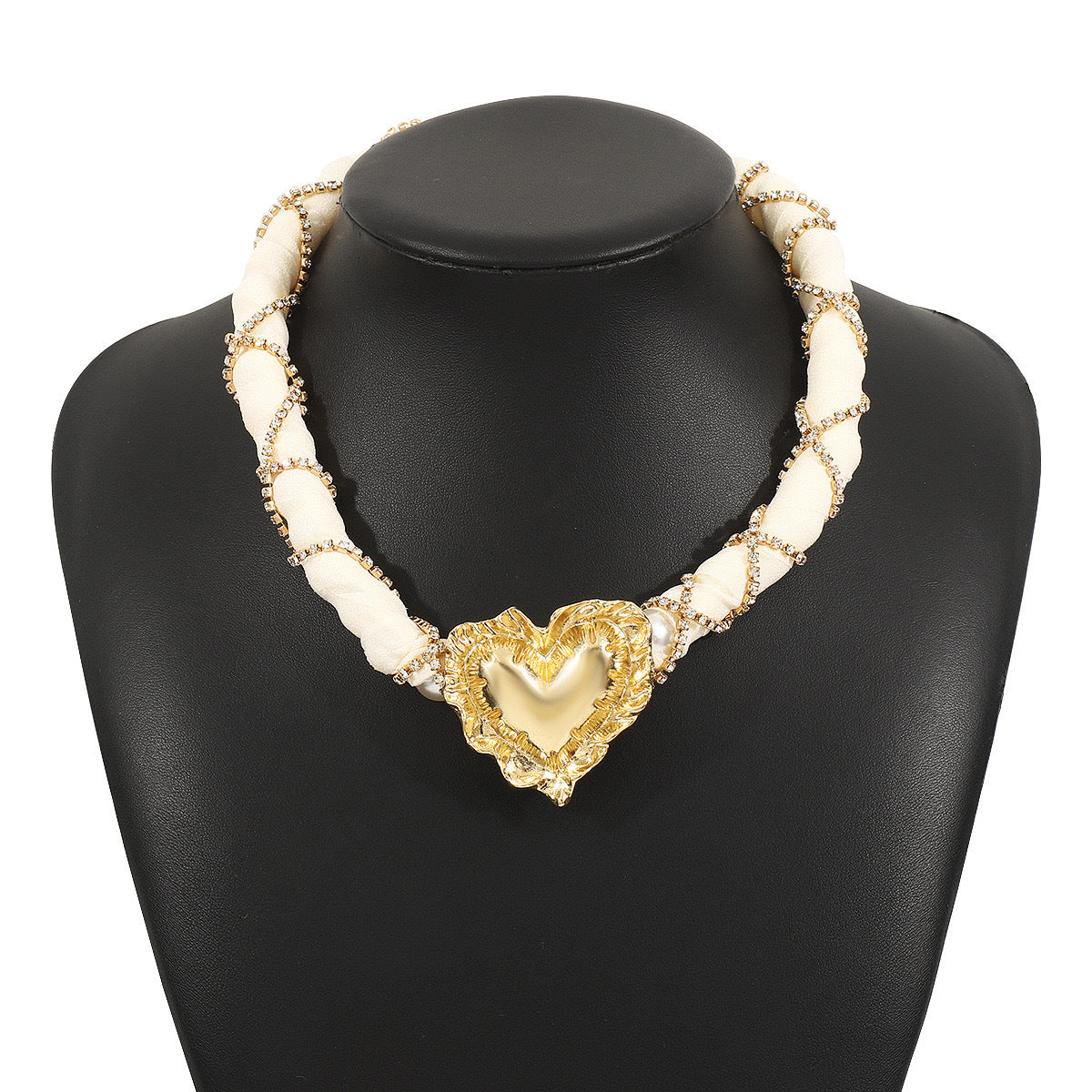 Vintage Elegant Heart Geometric Rhinestone Pearl Necklace for Women