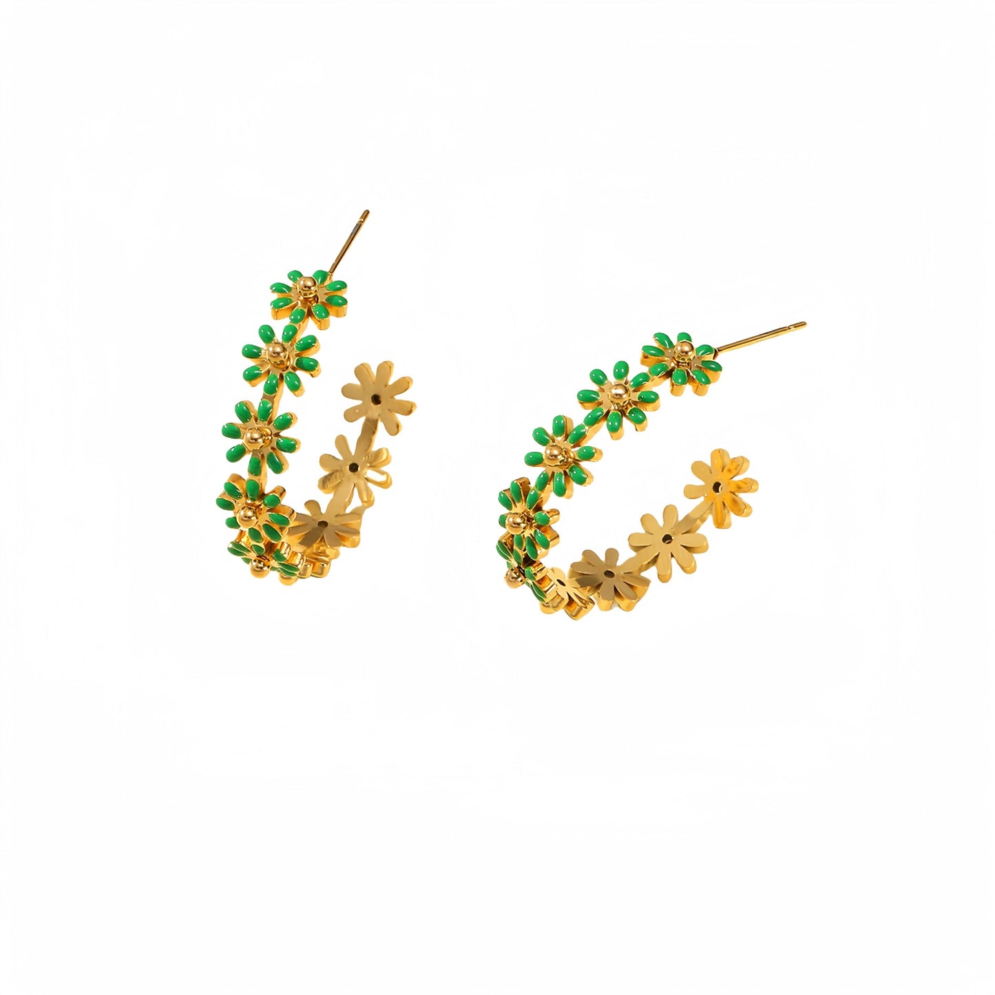 Pendientes de acero de titanio esmaltados con forma floral de moda para mujer, de acero inoxidable hipoalergénico con chapado en oro de 18 quilates