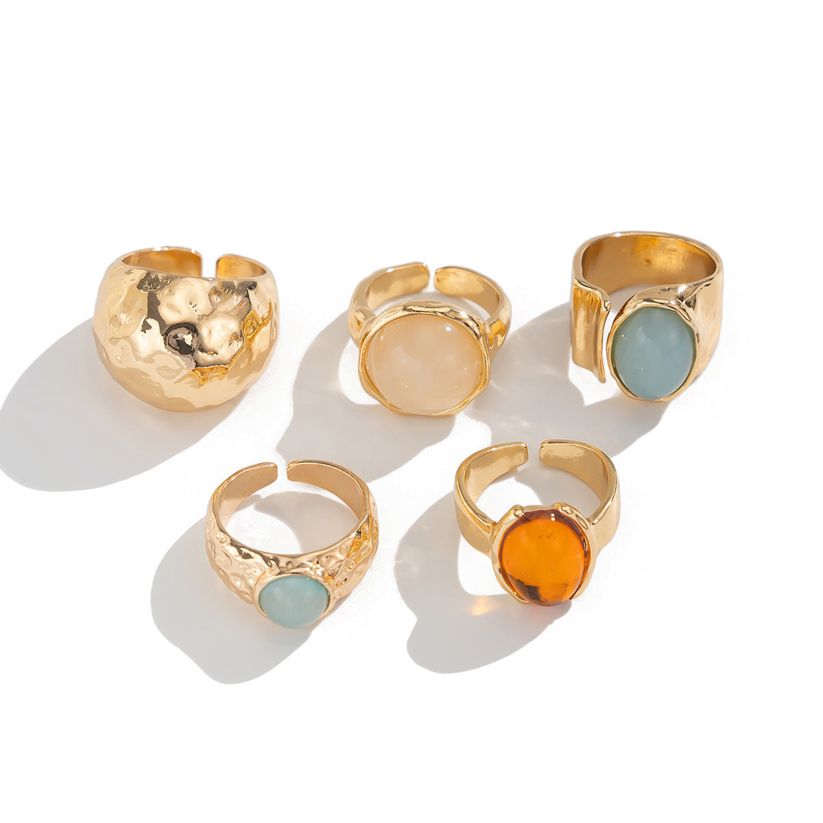 Anello vintage geometrico in lega placcata oro con gemma per donna