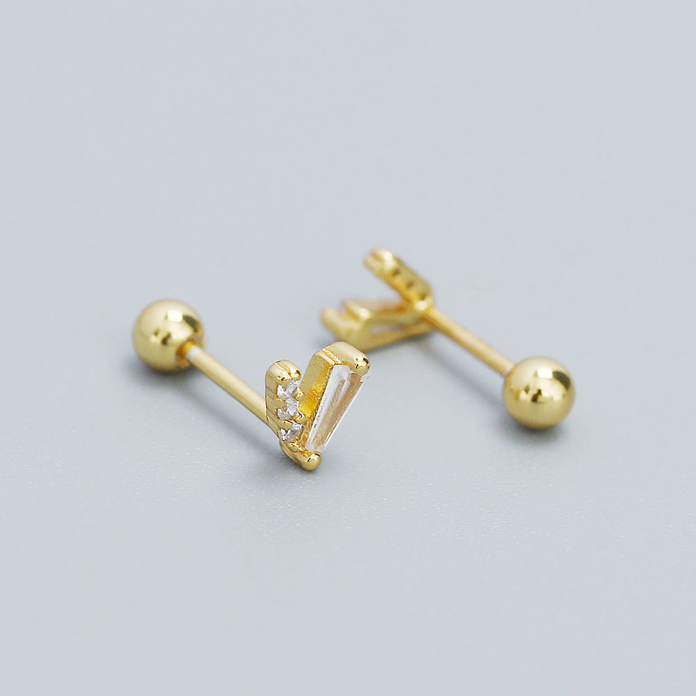 925 Sterling Silver Geometric V-Shaped Plated Cubic Zirconia Screw Back Cartilage Earring