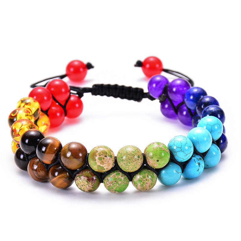 Bohemian 6mm Multicolor Natural Stone Agate Crystal Geometric Round Beaded Bracelet Unisex