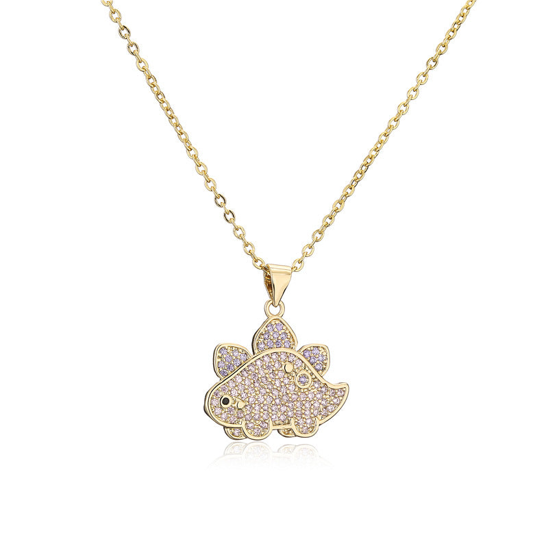 Collana con Pendente Dinosauro Geometrico in Rame con Placcatura in Zirconia Micro-Incastonata