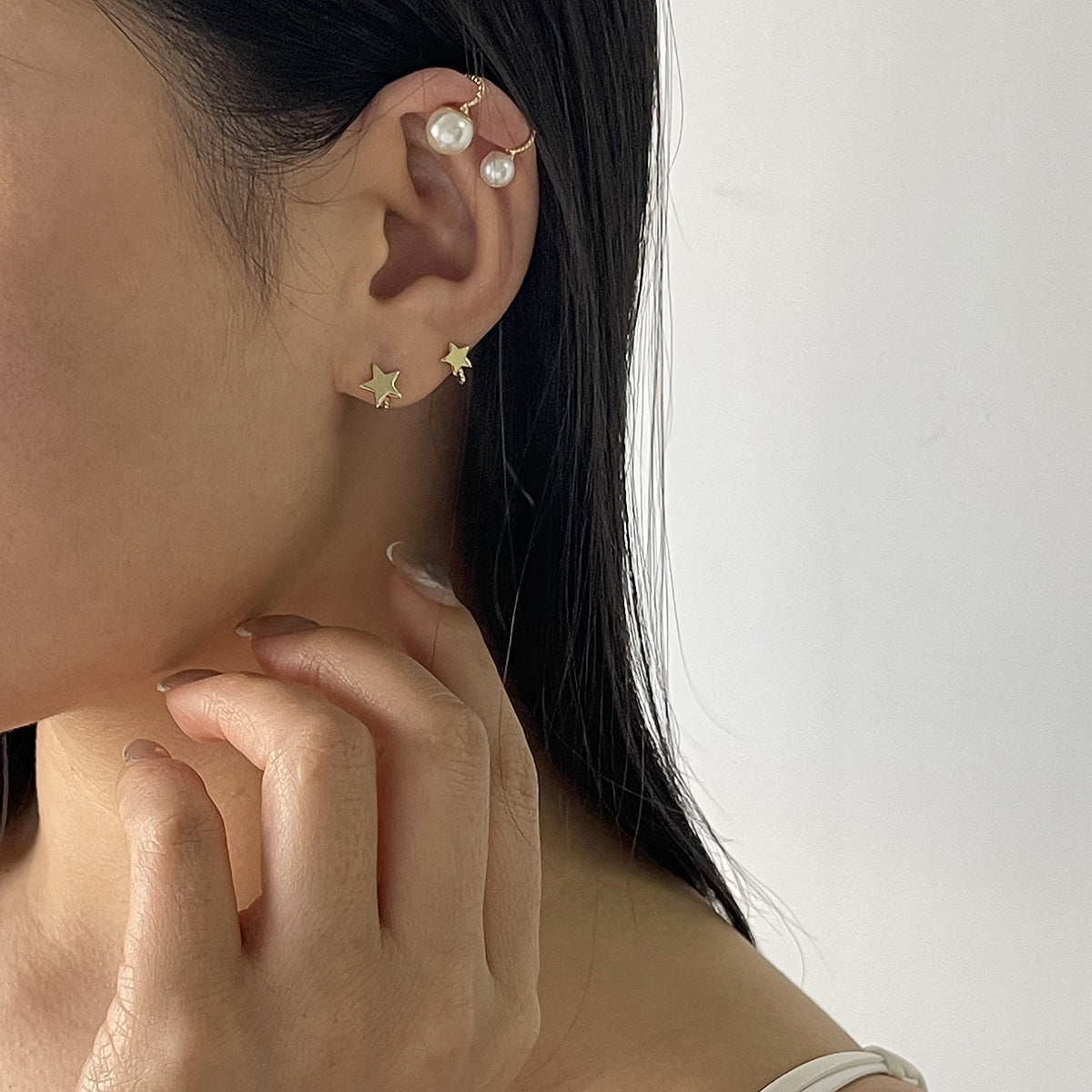 Orecchini a clip per donna a forma di stella, minimalisti e dolci, in lega con strass e perle simulate