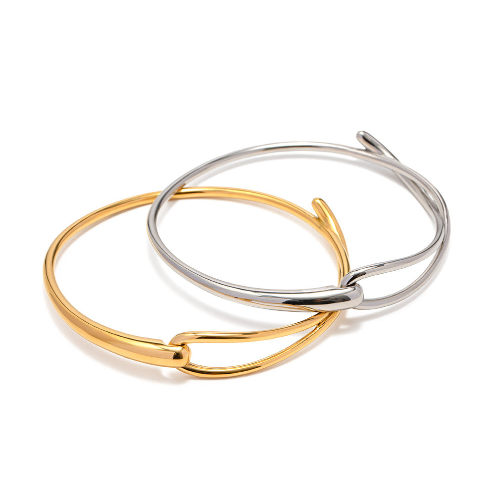 Minimalist Geometric Circle 18K Gold Plated Stainless Steel Bracelet for Women