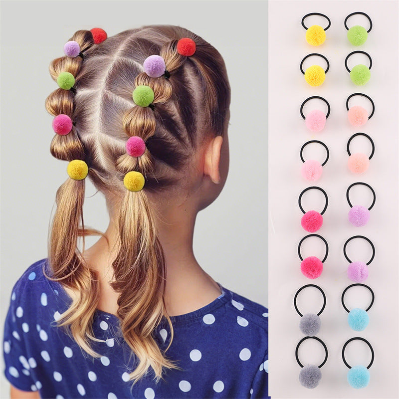 Elastico per capelli con personaggio dei cartoni animati, pon-pon in peluche e colori pastello macaron per bambini