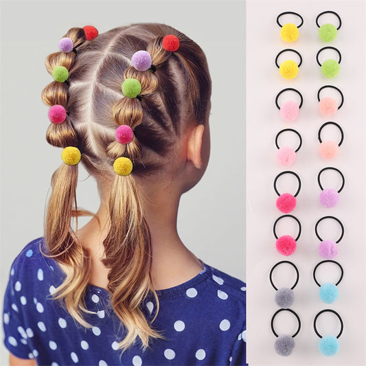 Elastico per capelli con personaggio dei cartoni animati, pon-pon in peluche e colori pastello macaron per bambini
