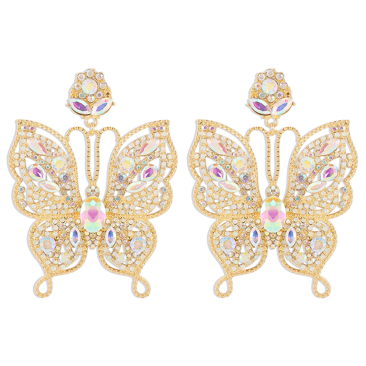 Pendientes góticos vintage de mariposa para mujer con diseño calado, base de aleación y incrustaciones de diamantes de imitación con acabado chapado