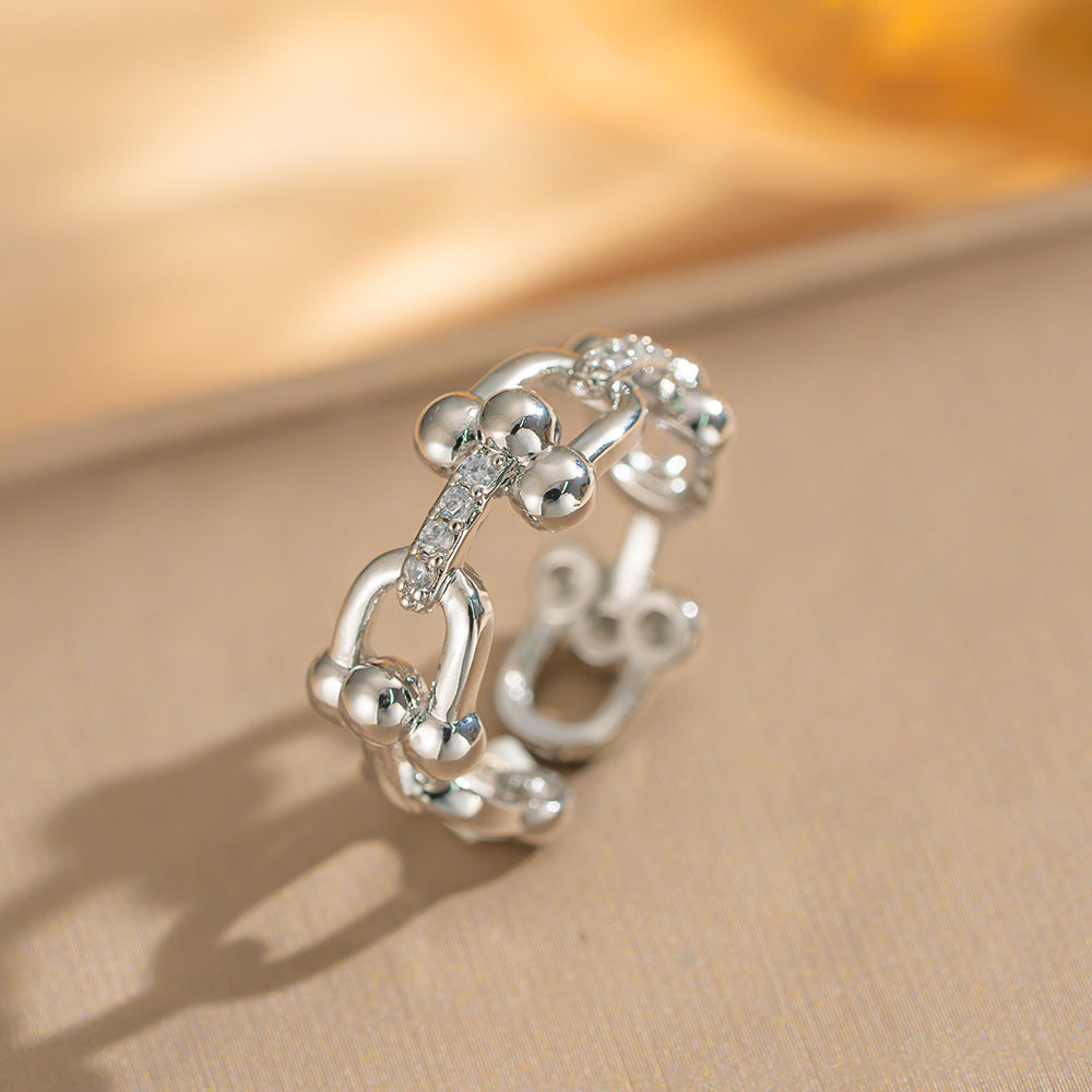 Luxury Minimalist Adjustable Open Ring for Women with Gold-Plated Copper Band and Zircon Stone Accent in Heart and Floral Shape