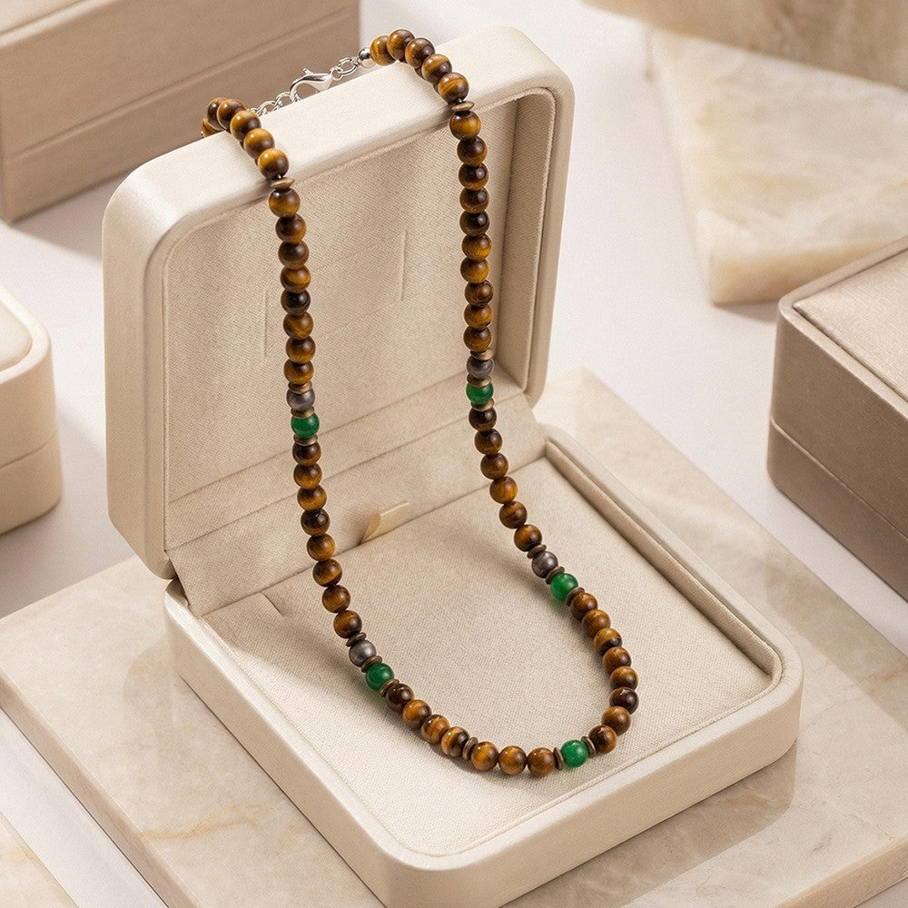 Bohemian Geometric Wood Bead Turquoise Short Necklace for Men