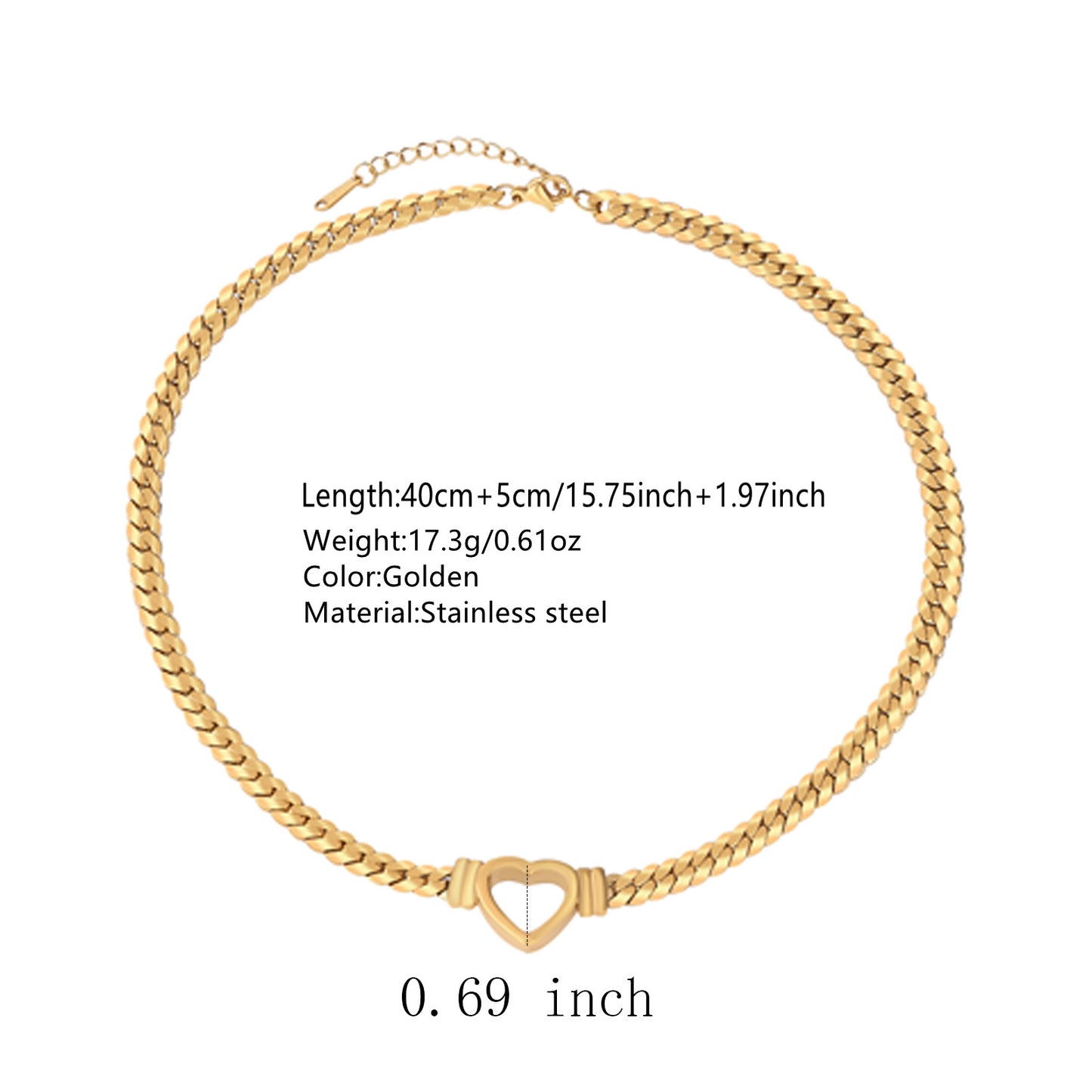 Set collana e bracciale a catena a maglie forate a cuore, minimalistici ed eleganti, in acciaio inossidabile e titanio, placcati, per donna