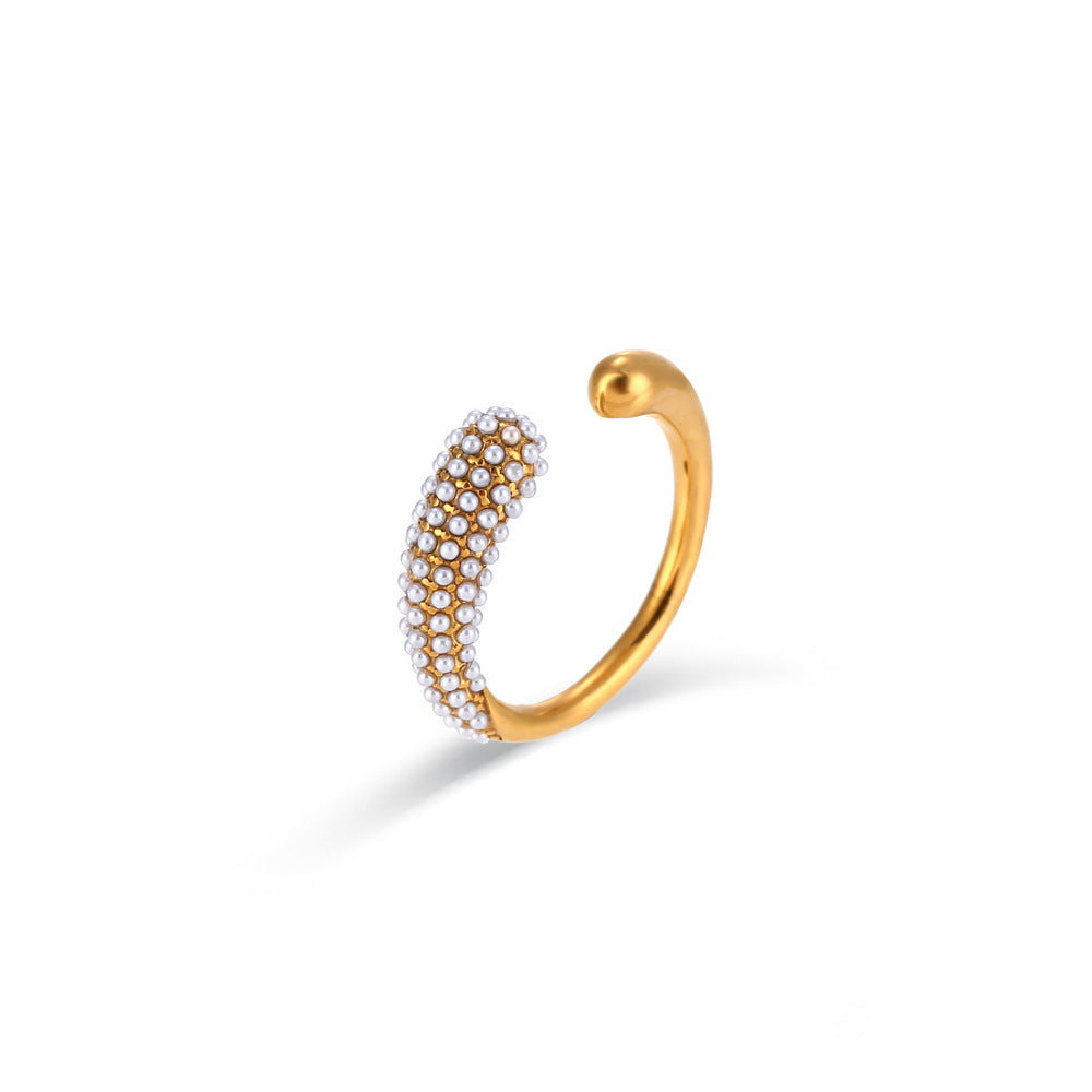 Minimalist Stainless Steel Open Ring with Teardrop Shape and Micro-Pave Setting for Women