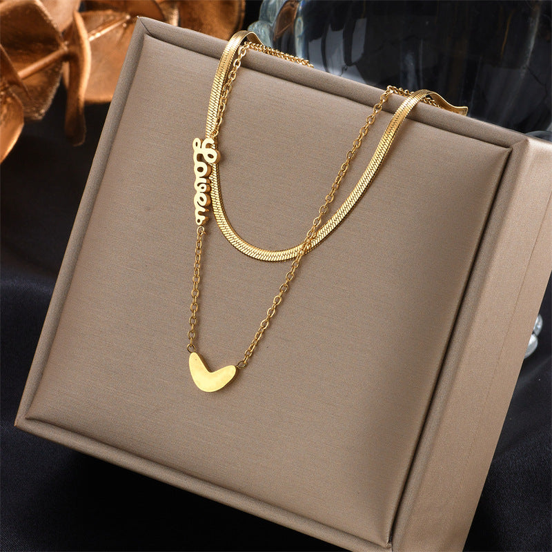Fashionable Irregular Heart Square Smiley Pendant Necklace in Gold-Plated Titanium Steel for Women