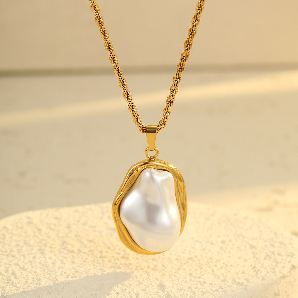 Vintage Geometric Baroque Pearl Earrings and Stainless Steel Clavicle Necklace with Plating Finish