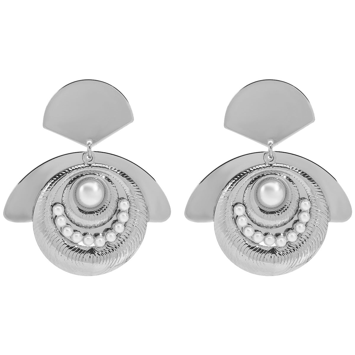 Pendientes Minimalistas de Hierro Geométricos para Mujer con Incrustaciones de Perlas de Imitación y Acabado Bañado