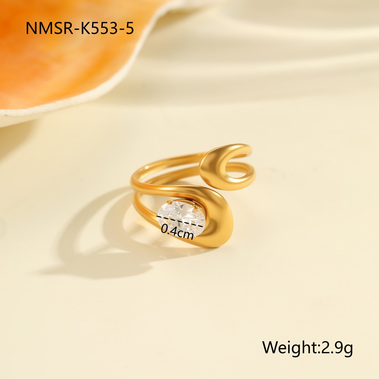 Anello da donna minimalista geometrico con zirconi in acciaio inossidabile con finitura placcata