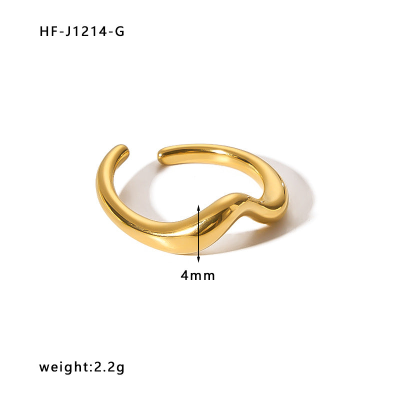 Minimalist Stainless Steel Ring with Crown Heart Bow Knot Leaf Wave Diamond Drop Star Geometric Shape 18K Vacuum Plated Gold Finish Women's Band