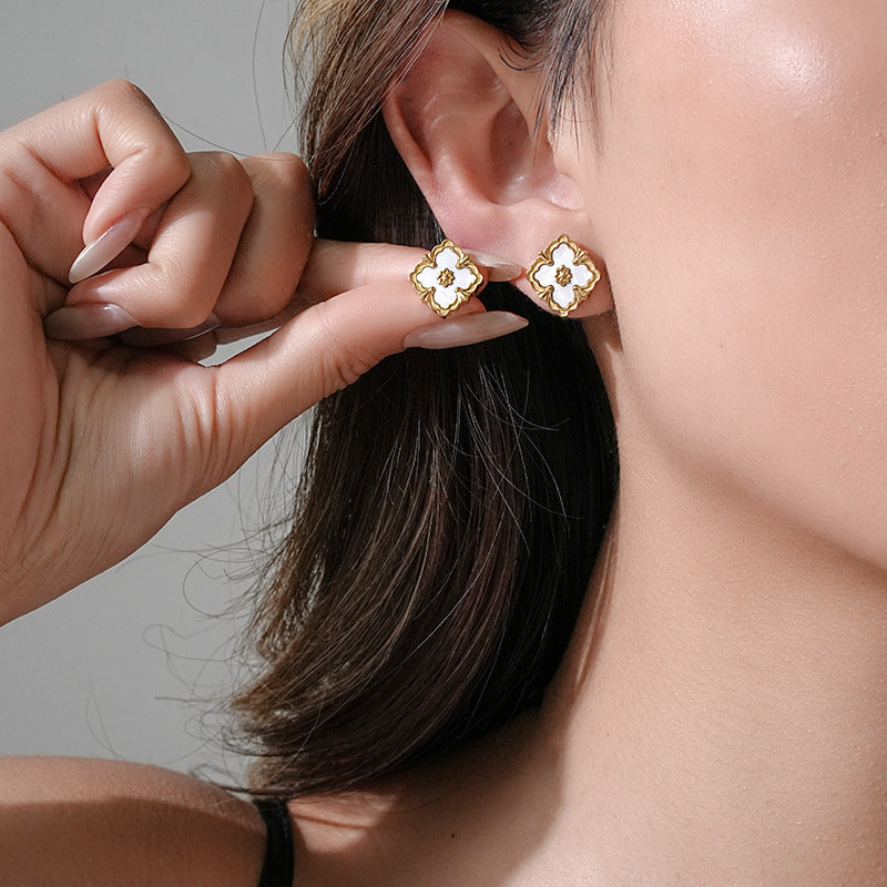 Minimalist Rhombus-Shaped Titanium Steel Necklace Set with Earrings and Bracelet, Vacuum-Plated 18K Gold Finish, Snake Chain
