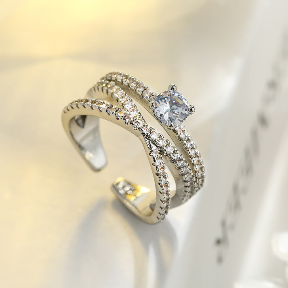 Minimalist Geometric Open Ring for Women Made of Brass with Real Gold Plating and Zircon Inlay