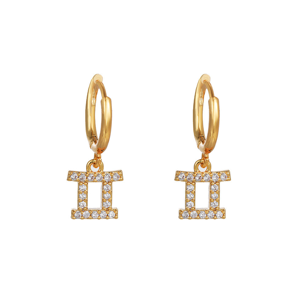 Micro-Inlaid Cubic Zirconia Brass Zodiac Earrings