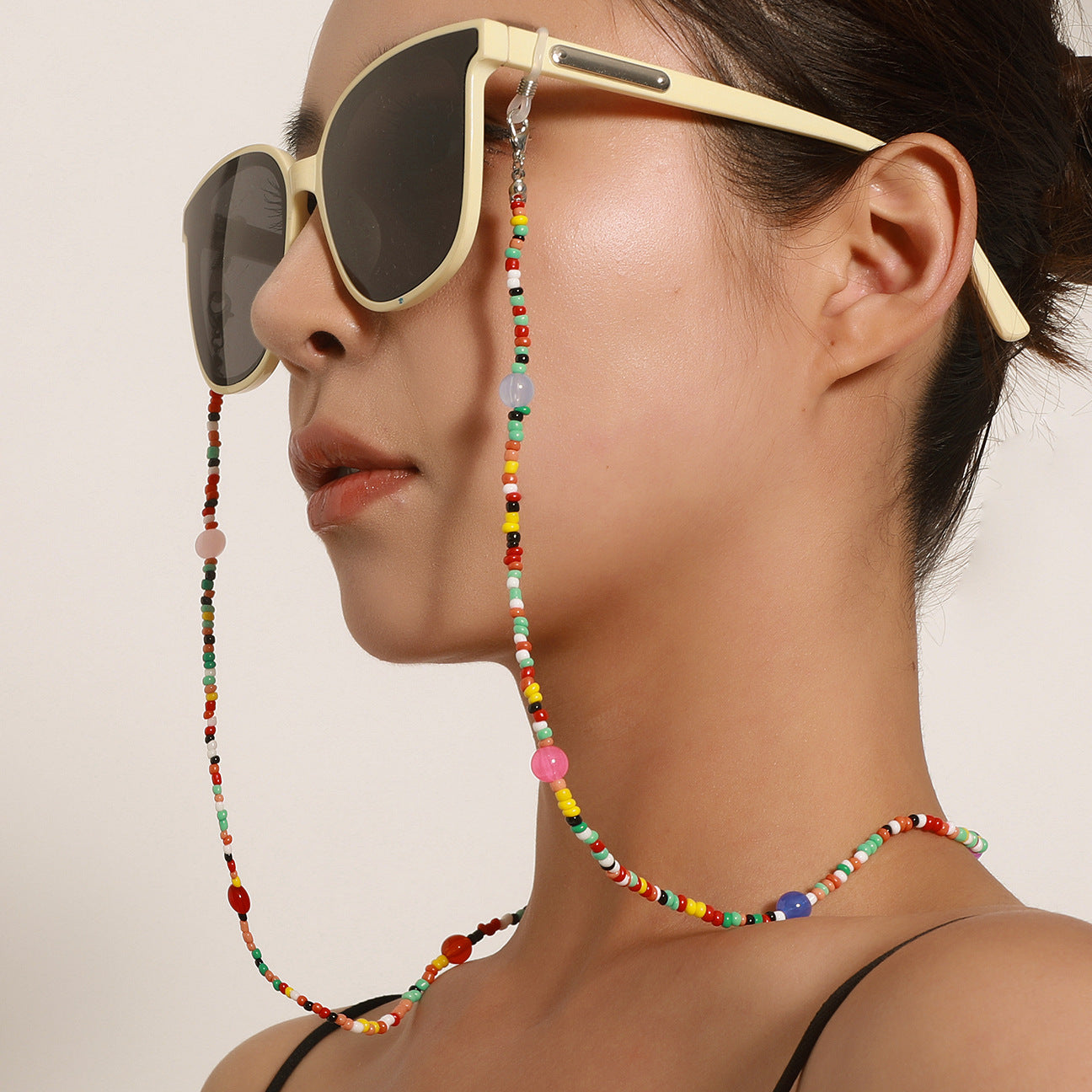 Candy Color Round Glass Beads Ball Chain Eyeglass Holder for Women