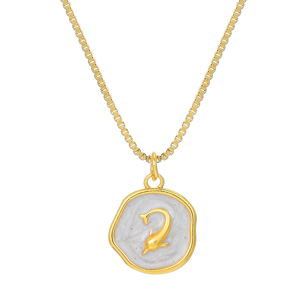 Collana Pendente Minimalista con Stella Marina Delfino Concha Cuore da Donna in Rame con Finitura Smaltata su Catena ad O