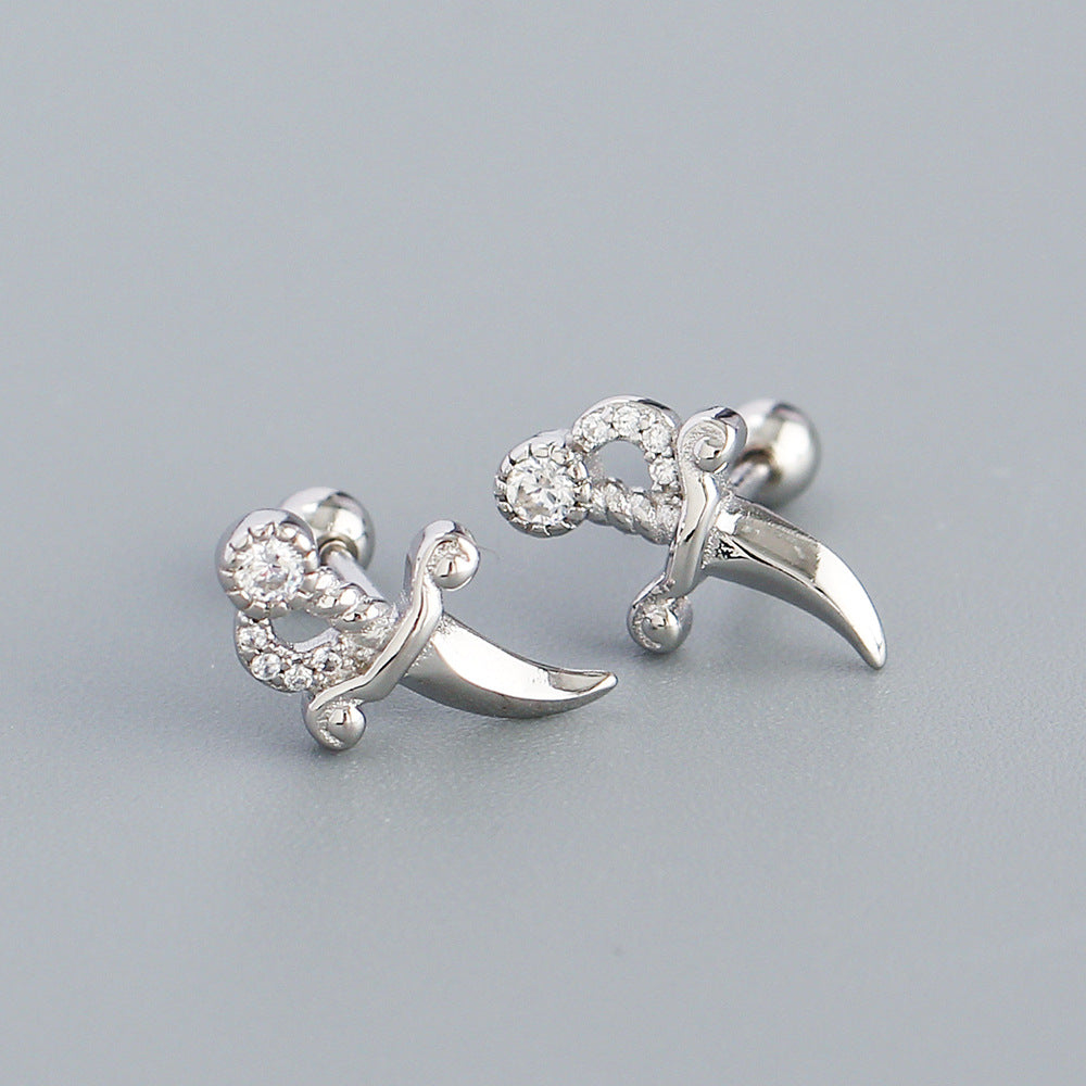 Orecchini a perno geometrici minimalisti a forma di pugnale in argento sterling S925 con intarsi in strass da donna