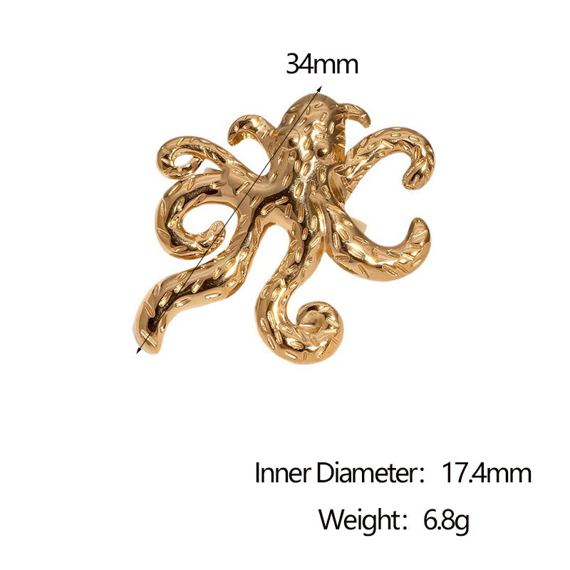 Minimalist Open Octopus Ring 18K Gold Plated Stainless Steel Animal Design Jewelry for Women