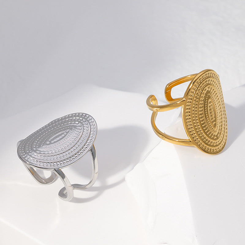 Anillo de banda ancha ajustable de acero titanio con diseño geométrico estilo punk para mujer, hipoalergénico y resistente a la decoloración