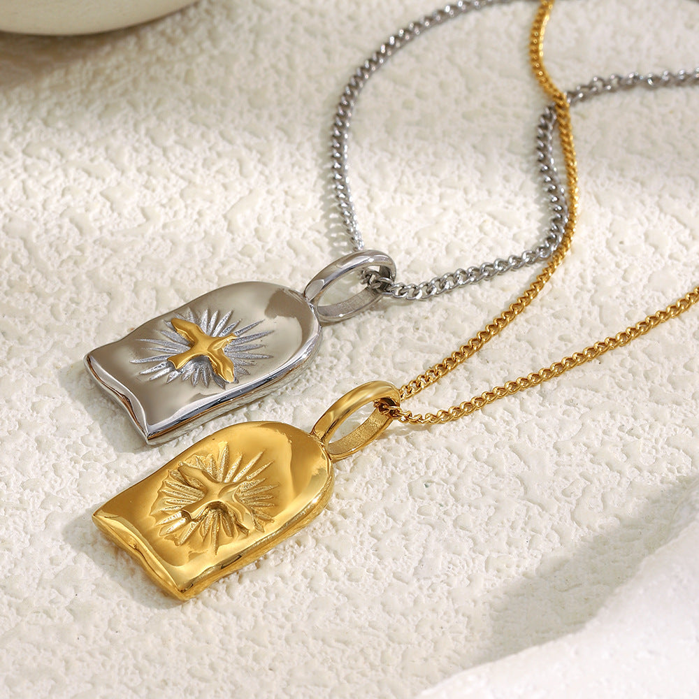 Collana con ciondolo a fenice minimalista geometrica a raggiera da donna in acciaio inossidabile placcato oro 18 carati