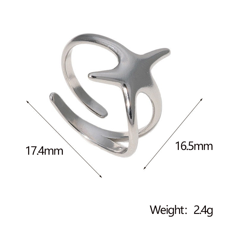 Minimalist Star-Shaped Stainless Steel Ring for Women with Plated Finish, Adjustable Open Band Design