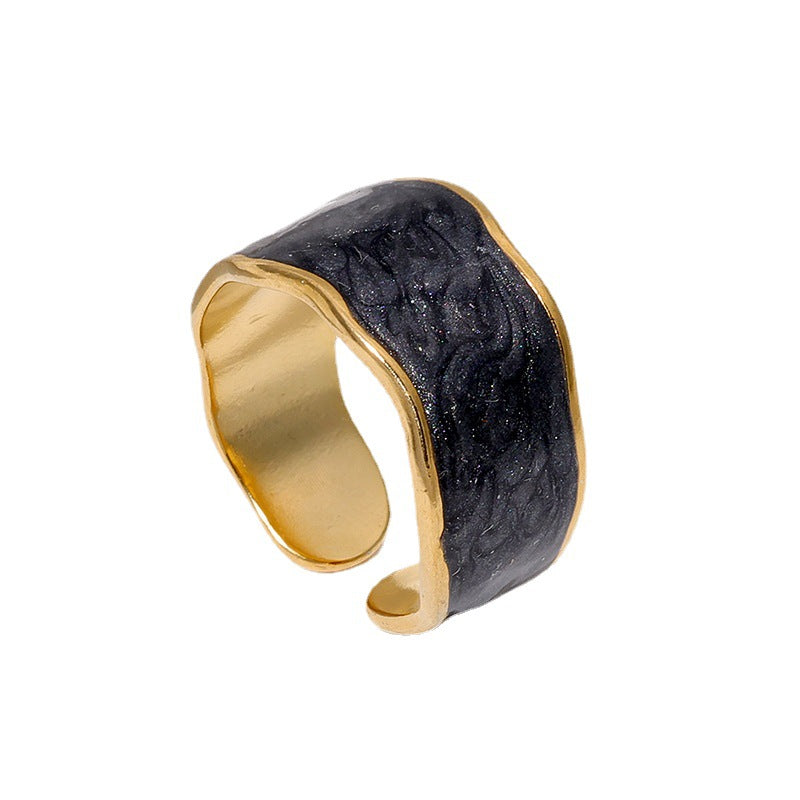 Anello minimalista in acciaio inossidabile con finitura smaltata, regolabile, dalla forma geometrica, da donna