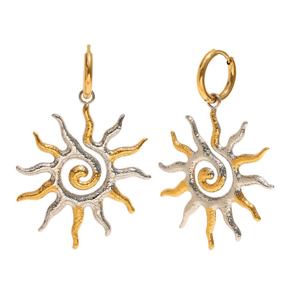 Orecchini da donna alla moda in acciaio inossidabile a forma di sole geometrico con placcatura in oro 18 carati